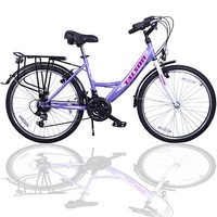 26 ZOLL MÄDCHENFAHRRAD SHIMANO 21GANG 26" FAHRRAD LILA-WEISS MIT BELEUCHTUNG TMX