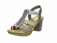 Rieker Damen Sandale grau Antistresssohle Sommerschuhe Blockabsatz