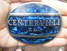 Vtg Centerville Usa Belt Buckle Adm Rodeo Blue Western Champion Silver Rare Vg+