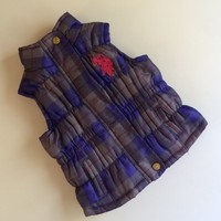U.S. POLO ASSN baby girl puffer vest jacket purple mixed checks 12 months