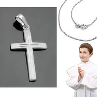 Kinder Kommunion Konfirmation Taufe Kreuz Anhänger Silber 925 mit Panzer Kette
