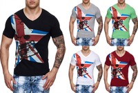 Herren Slim Fit T-Shirt Shirt Star UK London V-Neck Designer M L XL XXL