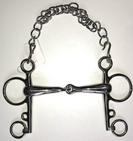 Pelham massiv einf. gebrochen Edelstahl Gebiss m. Kinnkette Gr. 12,5/13,5 von HS