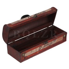 13.3" Wine Gift Box Wooden Case Antique Wine Box Case with Lock Maroon