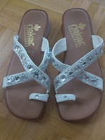 Rieker Pantolette, Gr.37, weiß mit Steinchen