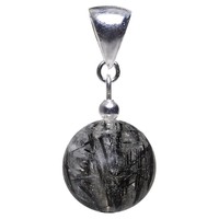 Anhänger aus Turmalin-Quarz Edelstein Kugel grau-schwarz 925 Silber Halsschmuck