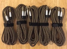 5x 5pcs 10ft 3M Black BRAIDED AUXILIARY 3.5mm Audio Cable Cords AUX Bundle LOT