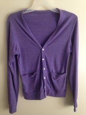 AMERICAN APPAREL Women's Purple Button Down Cardigan Sweater SX   NWOT