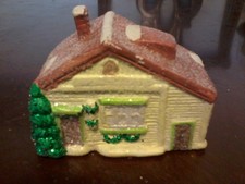 3.25" tall porcelain yellow with brown roof christmas village house