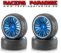 CARSON BIG WHEEL SET ONROAD 1:10 CHROM/BLAU MIT PROFILREIFEN (4 STÜCK) # 900085