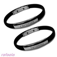 Partner Armband mit Gravur Kautschuk Edelstahl Gravurplatte Armreif Freundschaft