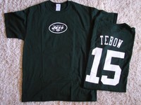 NFL Football Name&Number T-Shirt NEW YORK NY JETS Tim Tebow #15 green Logo