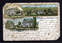 104169 AK Litho 1908 Geissen bei Gera Gasthof Villa Hüfner Gut Burkhardt