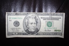 2001 $20 Federal Reserve Note Misprint Miss cut error note Cf 33861725A