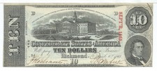 Csa 1863 Confederate Currency T59 $10 Note Capitol Columbia Cut Cancelled #1
