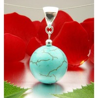 Anhänger aus Türkis-Howlith & 925 Silber, Kugel, glatt, Türkisanhänger Damen 