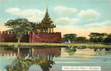 Vintage Postcard Moat and City Wall Mandalay Burma Myanmar