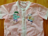 Vintage Daffodil Asian Embroidered 2 piece Pink Cotton Poly Pajamas Set Size 12