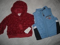 Lot / 2 Girls 12 Mo Jacket NEW FURRY Red Hoodie Blue U.S. Polo Puffer Vest Coat