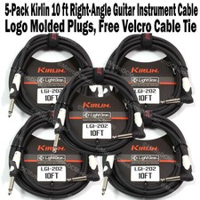 5-Pack Kirlin 10 ft Right-Angle Guitar Instrument Patch Cable Cord Tie