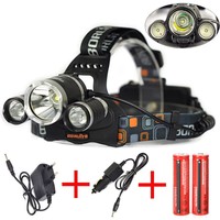 BORUIT 8000Lm 3X XML T6+2R5 LED Stirnlampe Kopf Lampe Licht 2X18650 EU Ladegerät
