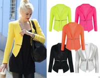 New Womens Cropped Long Sleeves Zip Pocket Waterfall Blazer Ladies Jacket Coat 
