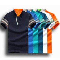 Mens Aztec Design Polo T Shirt Fashion Summer Shortsleeve V Neck Fit Multi