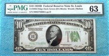 1928B $10 Cu-63 Fr #2002H Frn Redeem in Gold on Demand Note H St. Louis
