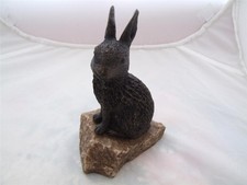 Resin Cast Sitting Rabbit on a Rock Figurine.