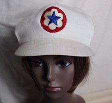 Vtg 60s 70s Off White Ivory Linen Ladys Golf Cap Hat Star Patch Town Talk