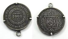 1861 Brazil 1000 Reis / Mil Reis Silver Coin in a Silver Mount Pendant or Fob