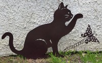 Beetstecker Gartenstecker Katze mit Schmetterling (G505734) Metall Gartendeko
