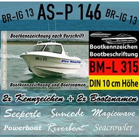 2x Boot Beschriftung + 2x  Boot Kennzeichen Vorschrift DIN mit 10 cm Höhe