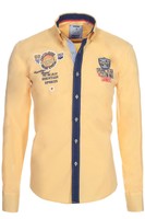 Pontto Herren Hemd Langarm Polo Shirt Clubwear Kentkragen Vintage dicke Naht Fit