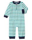 GYMBOREE TINY TEAL WHITE & TEAL STRIPED L/S ONE PIECE 0 3 6 12 18 24 NWT