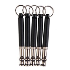Two-tone Ultrasonic Flute Dog Whistle Keychain for Pet Training Silver Black