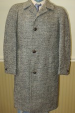 Vintage 1950s Harris Tweed Black/White Check Mens 40/42 Wool Trench Top Coat