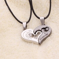 2X/Paare Halskette Dual Herz Edelstahl Anhänger Liebe I Love You Design Partner