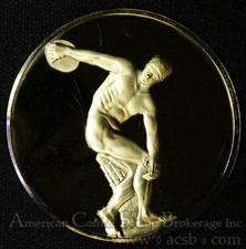 Discus Thrower 450 B.C. Myron .925 Silver Gold Ep 2.135Ozt Colorful Tone 50mm.
