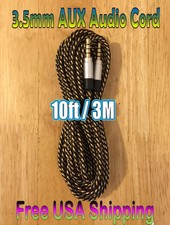 10ft / 3M Metallic Black 3.5mm BRAIDED AUXILIARY Audio Cable AUX Male 2 Male 