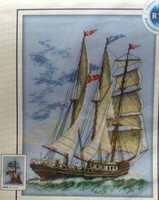 RTO - KREUZSTICH STICKBILD ZUM ABZÄHLEN - SEGELSCHIFF BARKENTINE - 28x38cm - NEU