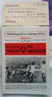 Original-Programmheft+Eintrittskarte 1975 Sachsenring Zwickau - RSC Anderlecht