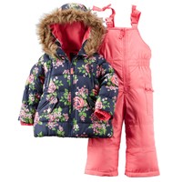 NWT Carter's Floral Snowsuit Set Jacket Snow Pants 12 Months Baby Girl