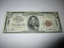 $5 1929 Lynbrook New York Ny National Currency Bank Note Bill Ch #11603 Vf+!