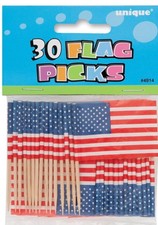 30pc Pack 2" American US Flag Picks Patriotic 4th Of July Decorations Cup Cakes