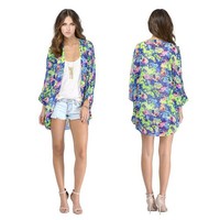 Neu Damen Blumenmuster Locker Schal Kimono Boho Chiffon Strickjacke Mantel Jacke