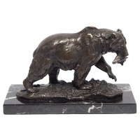 Bronze Tierfigur Grizzlybär Bär Fisch Skulptur Figur Zoo Deko Bronzestatue 13 cm