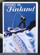 Fishing in Finland Vintage Travel Poster 2" X 3" Fridge Magnet. Scandinavia