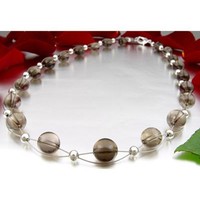 Kette Collier aus echtem Rauchquarz, braun, Rauchquarzkette Halskette für Damen