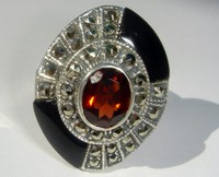 Ring Silber 925 mit Granat, Onyx Markasit schwere Ausführung    